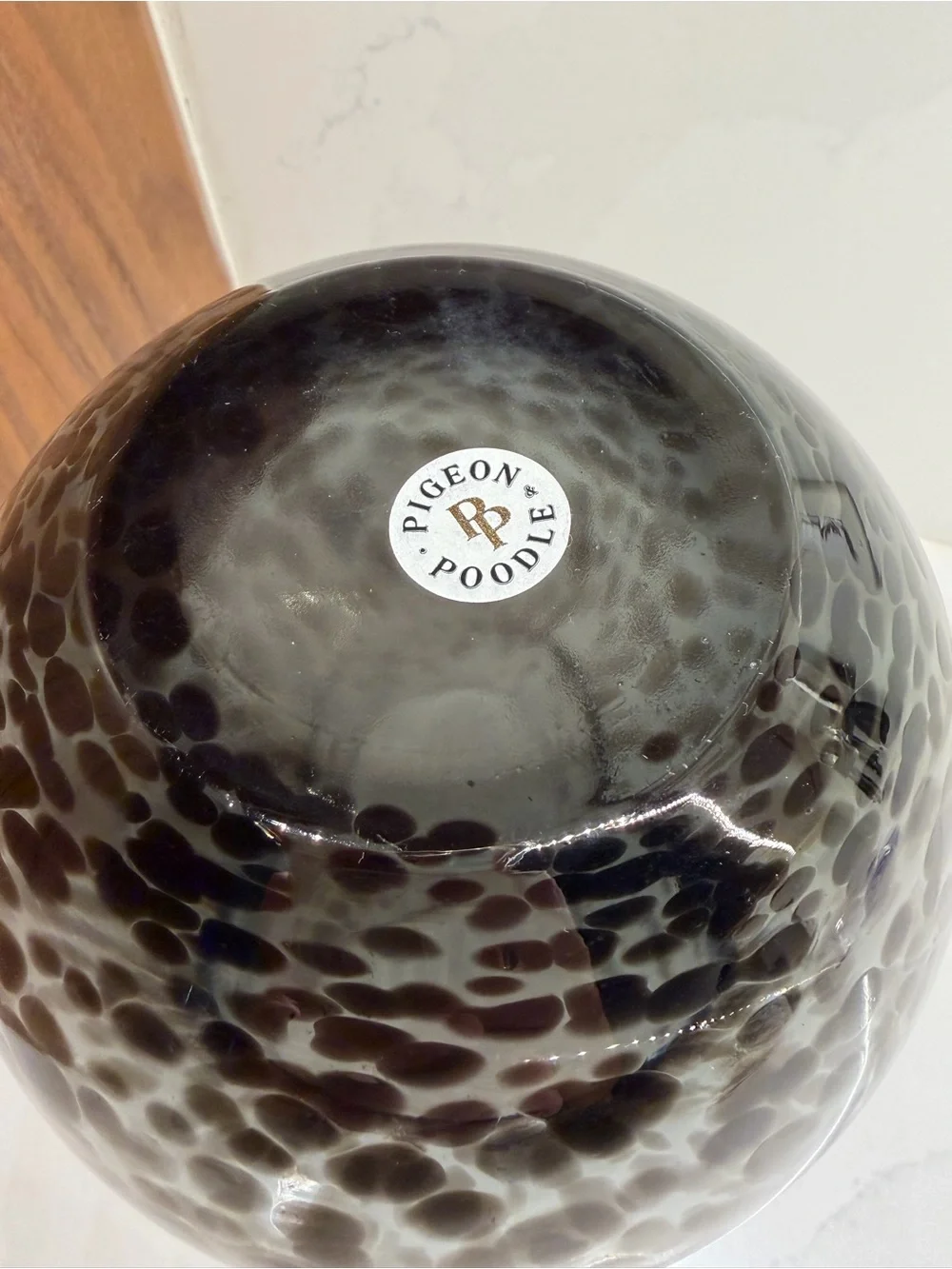 Pigeon & Poodle Black Leopard Hand Blown Glass Vase Lausanne